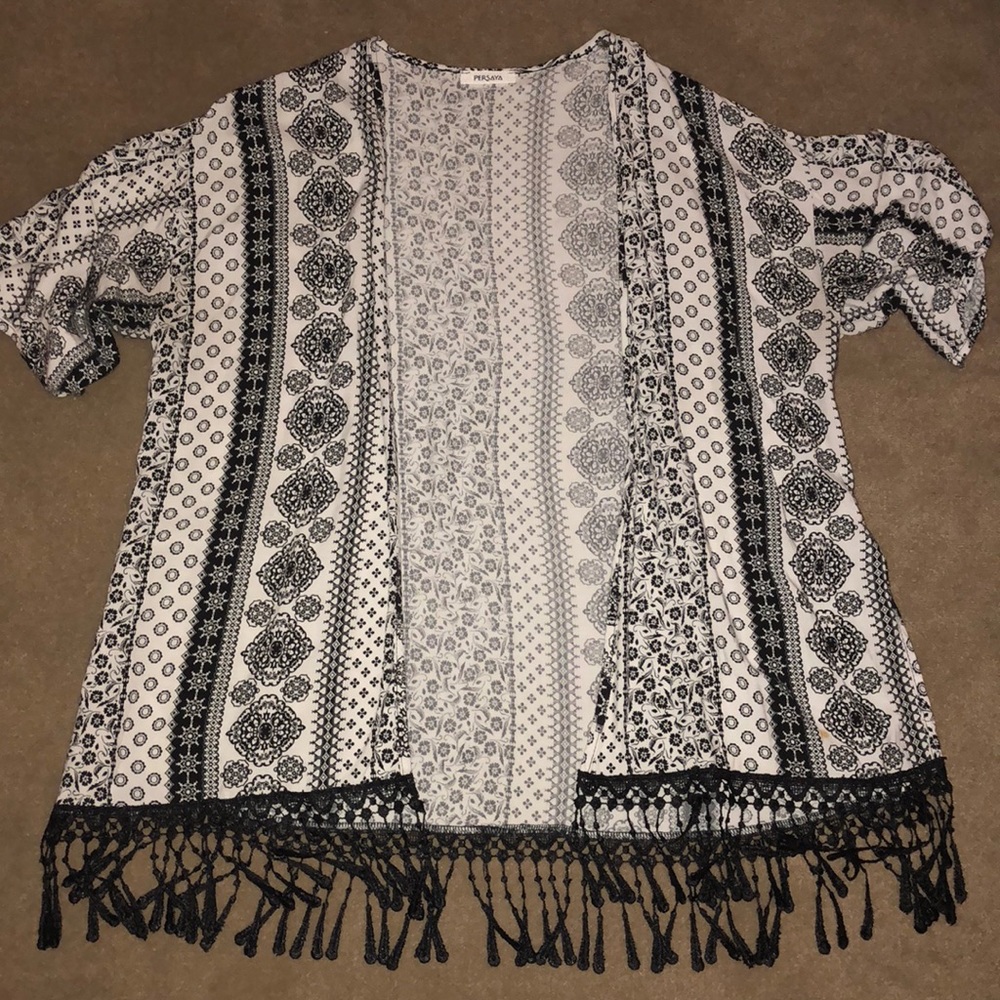 Black and White Fringe Kimono